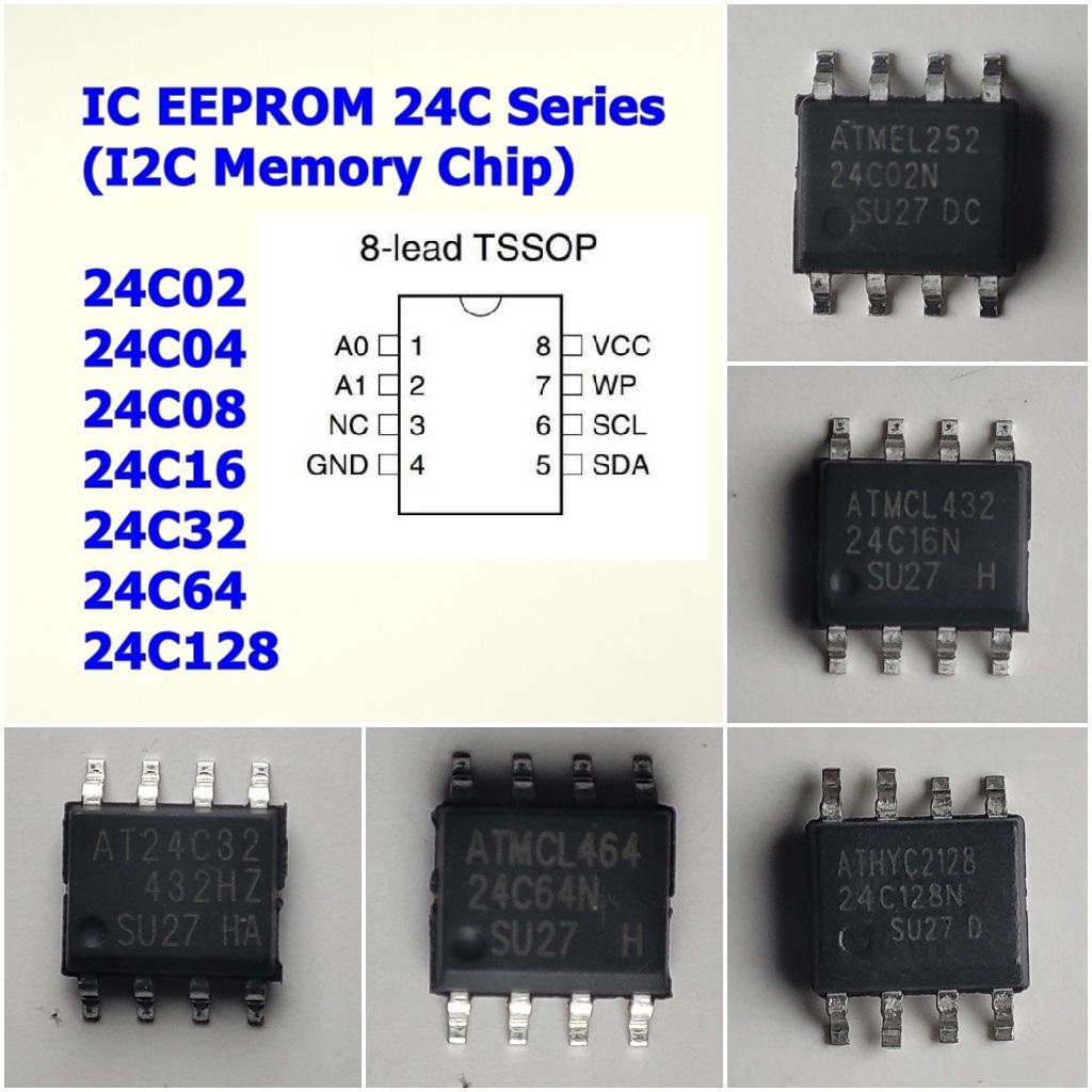 💾 IC EEPROM 24C Series (I²C Memory Chip)  24C02 / 24C04 / 24C08 / 24C16 / 24C32 / 24C64 /24C128