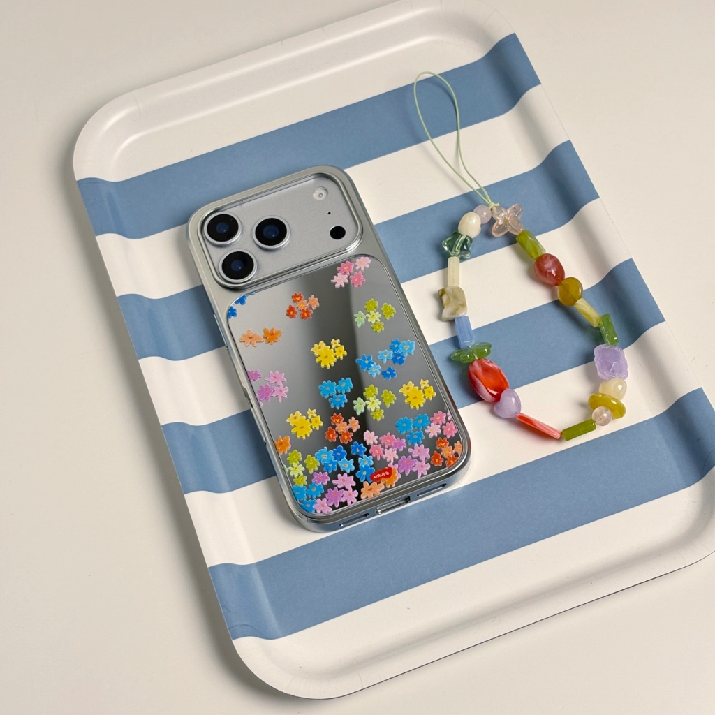 amuse stuff-pikul rainbow silver case เคสลายพิกุลขอบเงินด้านหลังเป็นกระจก💐🪞