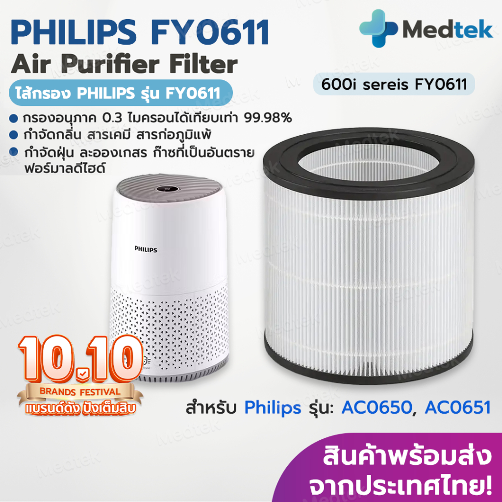 [พร้อมส่งจากไทย] ไส้กรองอากาศ Philips AC0650 เครื่องฟอกอากาศ Philips FY0611 /30 for Air Purifier AC0