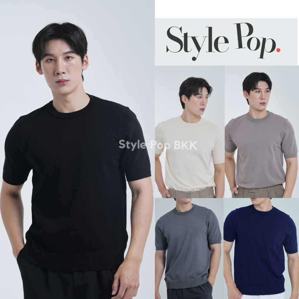 เสื้อคอกลมผ้าถัก StylePop ทรงเกาหลีผู้ชาย: นุ่มสบาย สไตล์มินิมอลทุกโอกาส