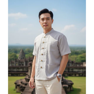 เสื้อพื้นเมืองผู้ชายร่วมสมัย รุ่นโมเดิร์นคอจีน แขนสั้น