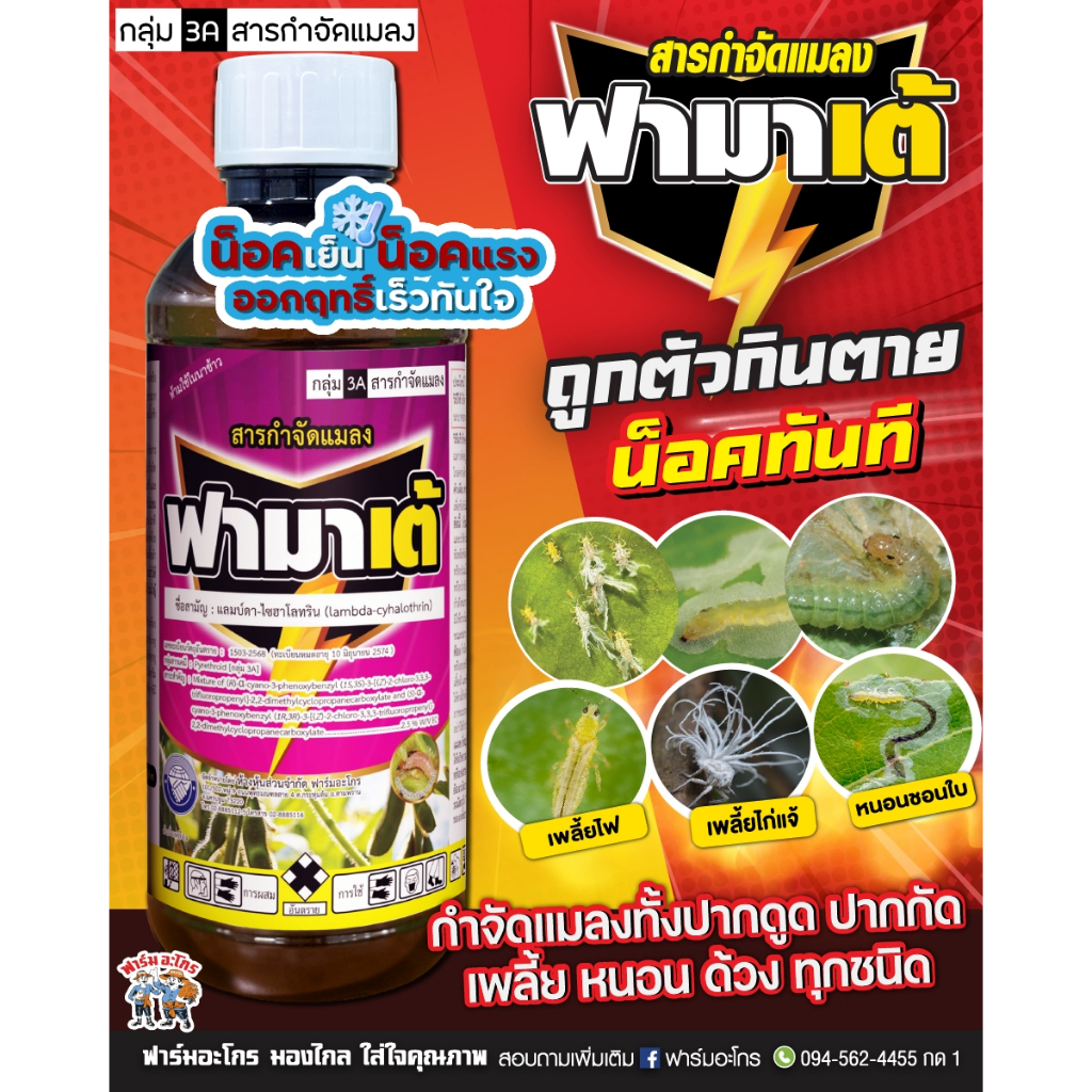 ฟามาเต้ แลมป์ดา-ไซฮาโลทริน ยาแมลง สูตรเย็น เข้มข้น น็อคเร็วเเรง ได้ทั้งหนอนและเพลี้ย