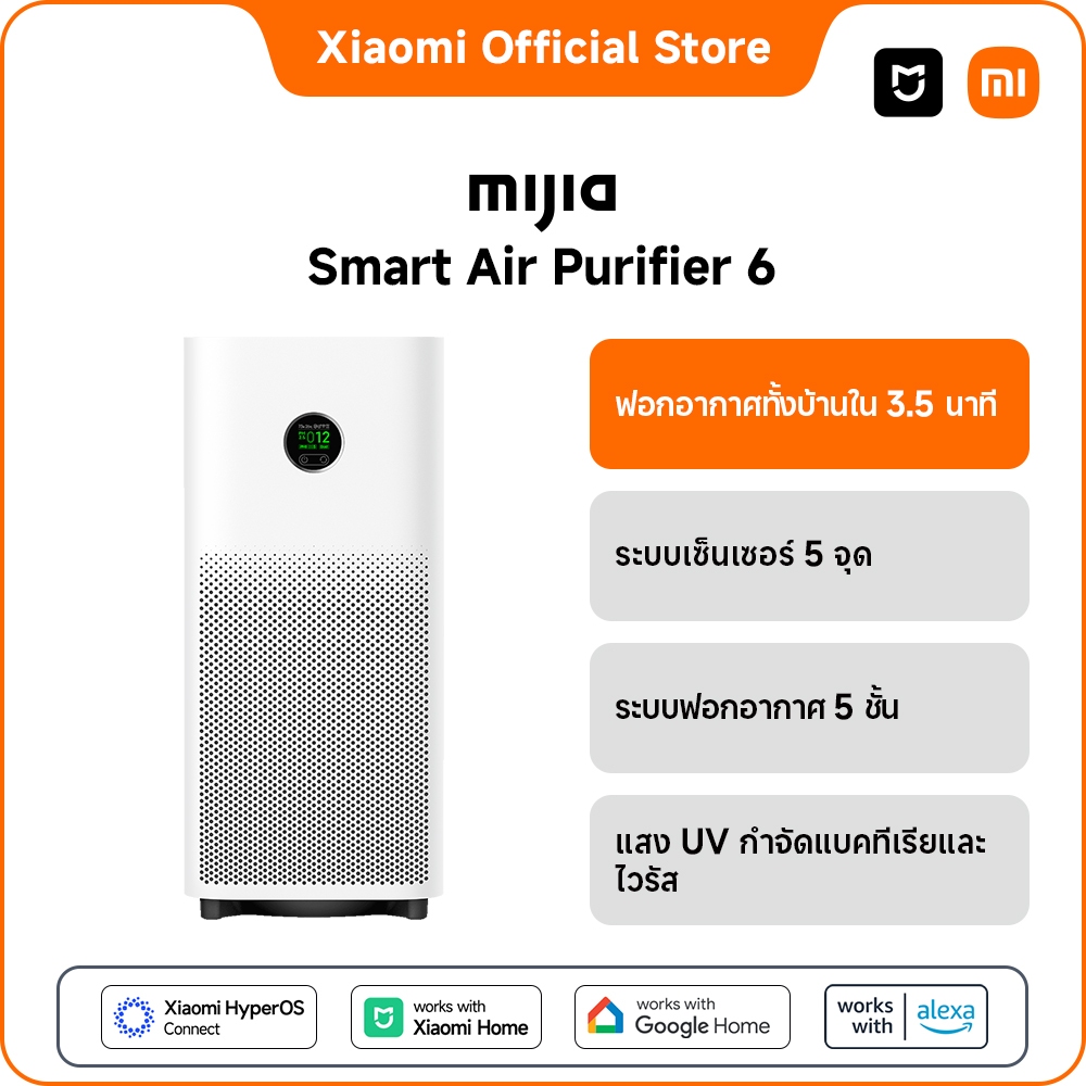 Xiaomi MIJIA Air Purifier 6 ระบบเซ็นเซอร์ 5 ตัวที่ได้รับการอัปเกรด จอแสดงผลสี LCD ขจัดสารก่อภูมิแพ้ ควบคุมผ่านแอป