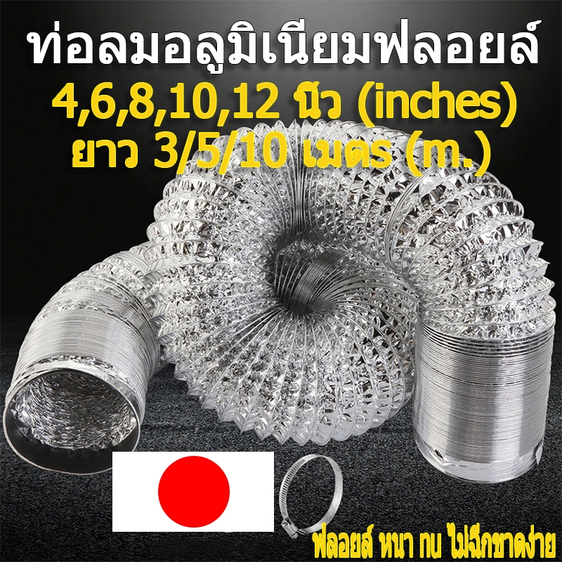 ท่อลมฟอยล์ 4 นิ้ว/6 นิ้ว/8 นิ้ว/10 นิ้ว/12 นิ้ว ยาว 3/5/10 เมตร ท่ออลูมิเนียมฟอยล์ ท่อลมฟรอย ท่อไอเสีย ท่อดูดควัน