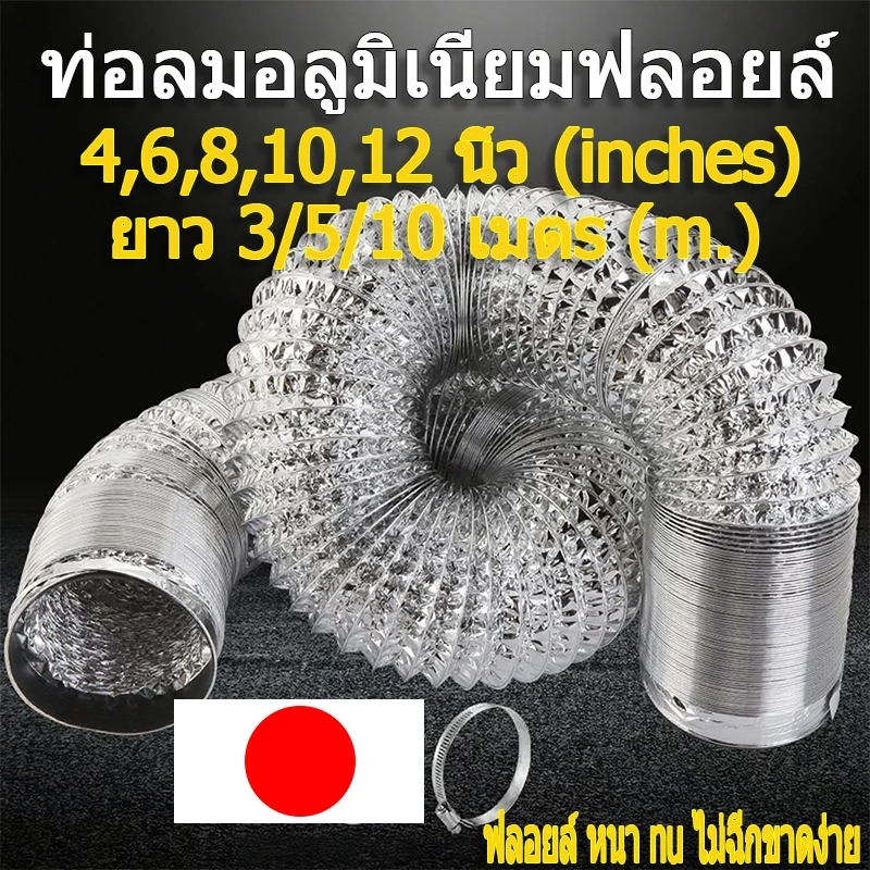 ท่อลมฟอยล์ 4 นิ้ว/6 นิ้ว/8 นิ้ว/10 นิ้ว/12 นิ้ว ยาว 3/5/10 เมตร ท่ออลูมิเนียมฟอยล์ ท่อลมฟรอย ท่อไอเสีย ท่อดูดควัน