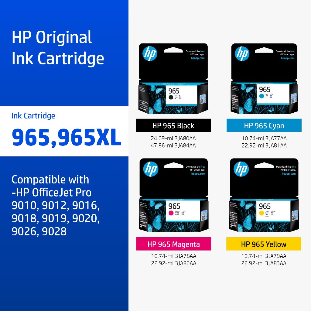 [ ส่งด่วน ] ตลับหมึกHP 965 / 965XL Black/Tri-Color ( สีดำ / สี ) Original Ink Advantage Cartridge