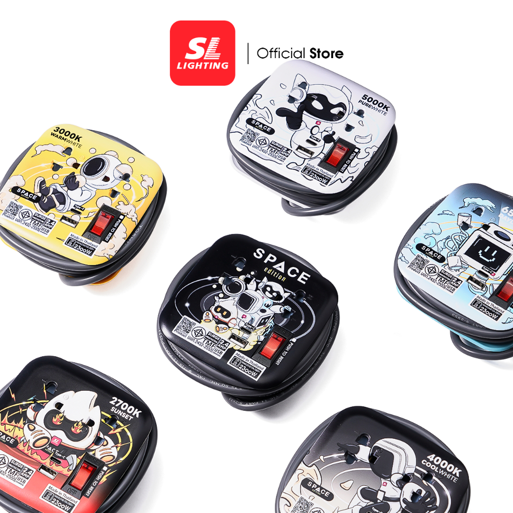 SL LIGHTING |  ปลั๊ก 2ช่อง + USB & Type-C | ป้องกันไฟกระชาก 2300W | สายยาว 1.8M ปลั๊กพ่วงคุณภาพสูง มอก. มีลายให้เลือก