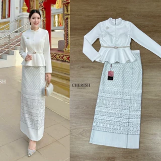 📌📌 พร้อมส่ง XS S M L XL 2XL 🏷️CHERISH งานเซ็ท ชุดไทย(📍4ชิ้น เสื้อ+กป+เข็มกลัด+เข็มขัด) ชุดผ้าไทย ออกงาน ทำบุญ ทอดกฐิน