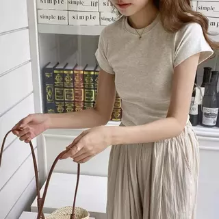 MOZOC เสื้อยืดสวยๆผู้หญิง เสื้อยืดรัดรูป เสื้อยืดสีขาวผู้หญิง เสื้อยืดผญสวยๆคอกลมสไตล์อเมริกันเสื้อยืดวินเทจXH XA XB