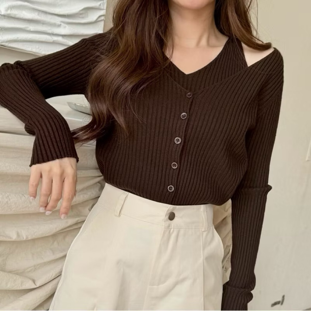 WS clothings>> GAGA knit top >> Brown