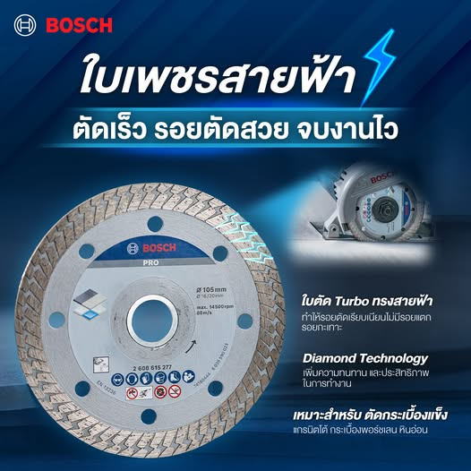 BOSCH รุ่น PRO Hard Ceramic ใบตัดกระเบื้อง ใบตัดคอนกรีต ใบสายฟ้า ใบตัดปูน 4 นิ้ว #2608615277 สินค้า