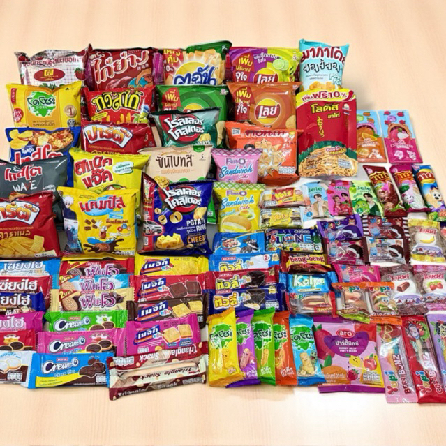 เซ็ตขนมรวม สุ่มขนม 60ชิ้น ( ชิ้นใหญ่ 20ชิ้น)+( ชิ้นเล็ก 40ชิ้น) อิ่มจุใจ