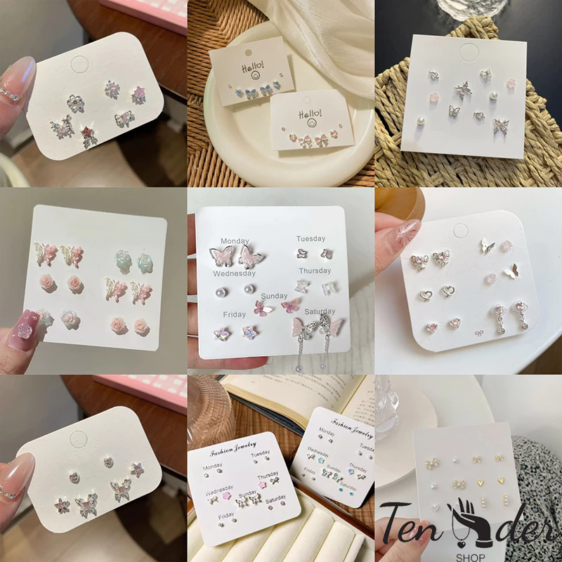 COD-ส่งเร็วจากไทย🎀ชุดต่างหูสตั๊ดS925 ประดับโบว์รูปผีเสื้อ ดอกไม้ส ไตล์หรูหราแสง ป้องกันหูไม่ทําให้แพ้ง่าย-Ten