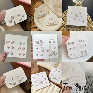 COD-ส่งเร็วจากไทย🎀ชุดต่างหูสตั๊ดS925 ประดับโบว์รูปผีเสื้อ ดอกไม้ส ไตล์หรูหราแสง ป้องกันหูไม่ทําให้แพ้ง่าย-Ten