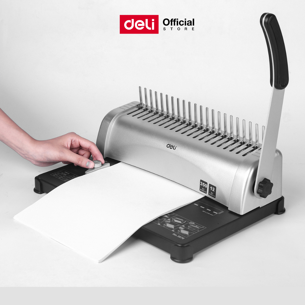 Deli E3870 เครื่องเข้าเล่ม เครื่องเข้าเล่มเอกสาร เจาะกระดาษ เข้าเล่มกระดูกงู เข้าเล่มสันห่วง Binding Machine
