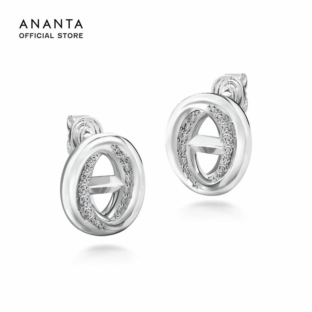 ANANTA Marque Stud Earrings ต่างหูฝังเพชรแล็บ เงินชุบทองขาว