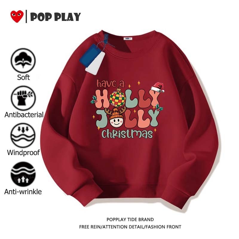 คอมกลม Sweatshirt บุขนกันหนาว รูปแบบตัวอักษร Merry Christmas สุขสันต์วันคริสต์มาส พร้อมส่งจากกทม