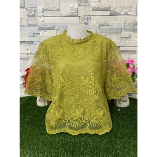 เสื้อลูกไม้ อก44-46 เสื้อสีดำ เสื้อลายดอก แขนสามส่วน สาวอวบ รุ่น4677-5