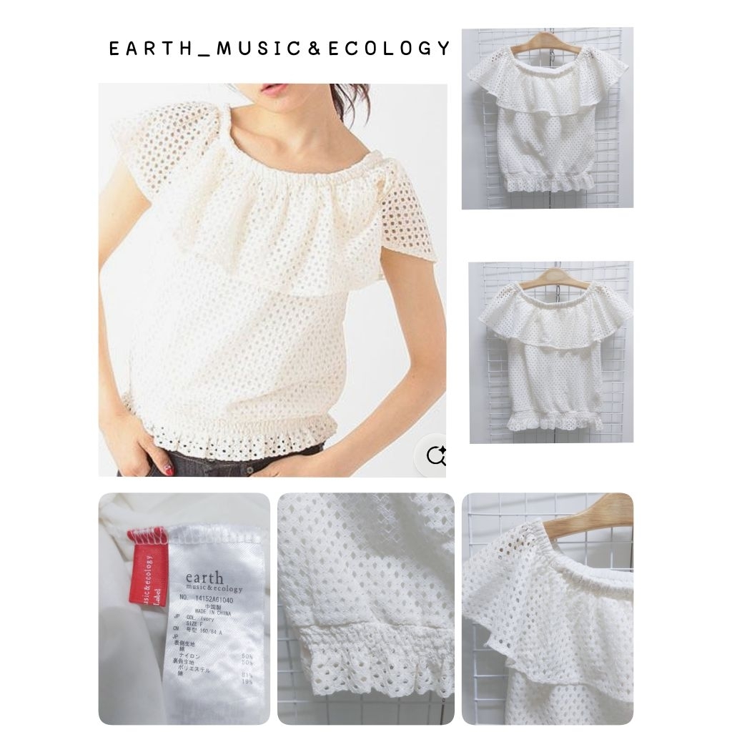 4597. E A R T H _ M U S I C & E C 0 L 0 G Y เสื้อแขนกุดปักฉลุญี่ปุ่นมือสอง