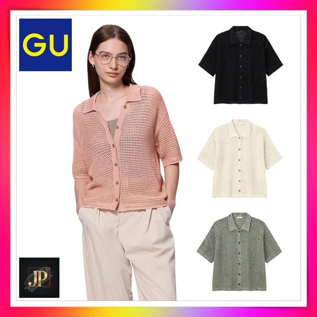 เสื้อถักเปิดงาน GU (แขนสั้น)【GU Openwork Knit Shirt (Short Sleeve)】
