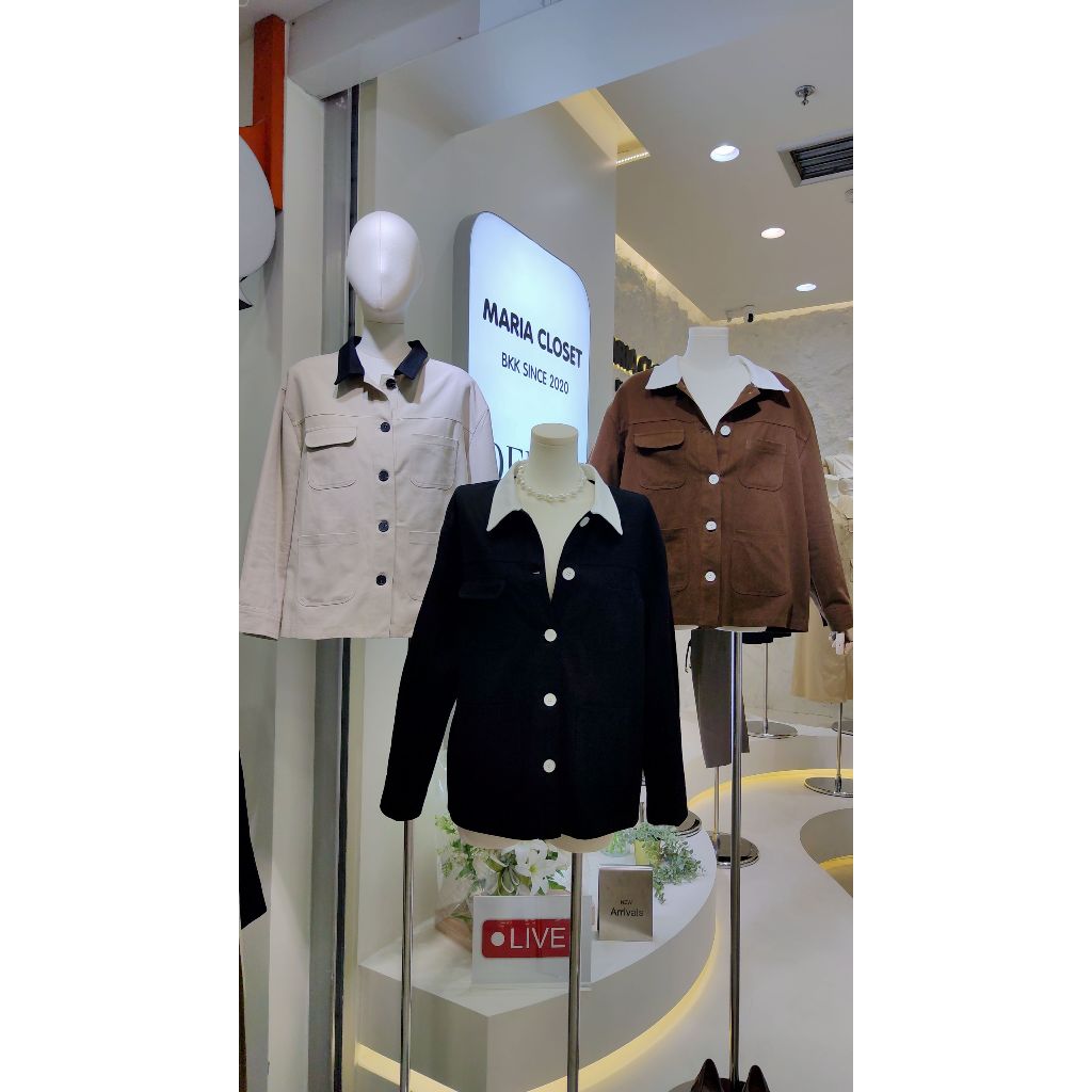 Maria Closet (พร้อมส่ง) แจ็คเก็ต ปกสีตัด สไตล์ Workwear เกาหลี | Shacket