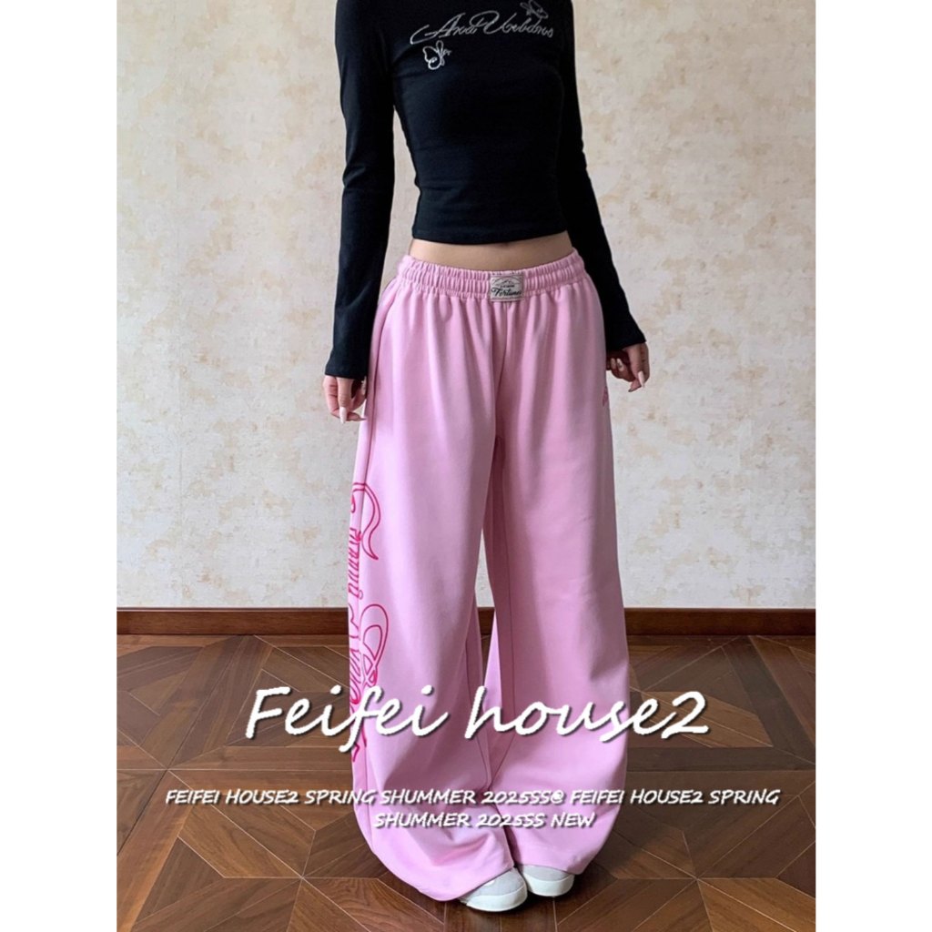 [Summer side hip-hop print trousers]กางเกงขากว้างเอวสูงพิมพ์ลายด้านข้างสไตล์แจ๊สแดนซ์สำหรับผู้หญิง