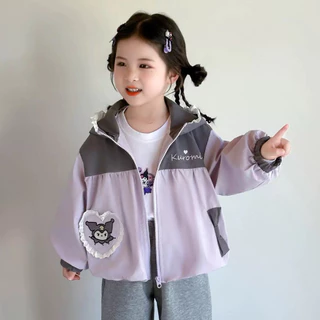AY137 💜 เสื้อกันลมเด็กหญิง มีฮู้ดหูตั้ง ลายน่ารัก สไตล์เกาหลี ใส่ได้ทุกโอกาส ผ้านุ่ม เบา ระบายอากาศดี