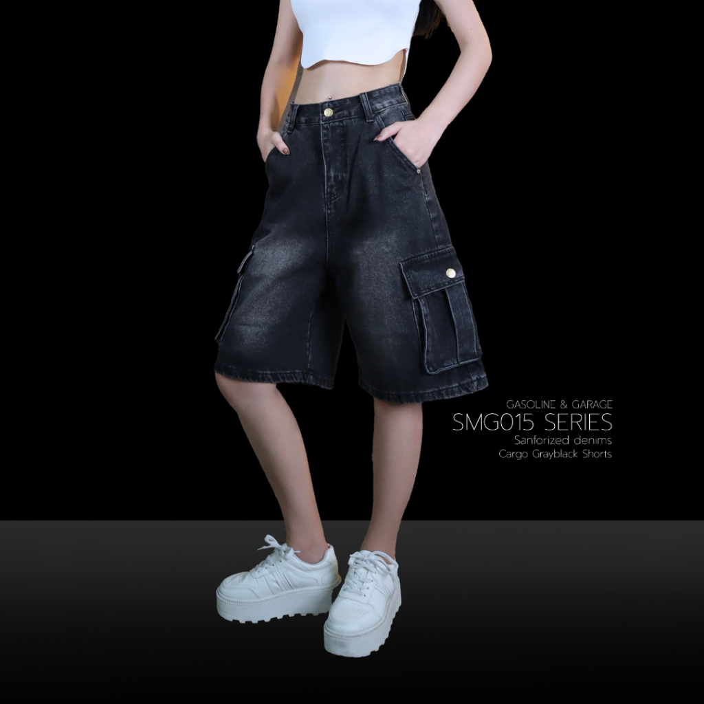 SMG015 กางเกงยีนส์ขาสั้นผู้หญิง ผ้ายีนส์ฟอกนุ่ม (Gasoline & Garage) ปั๊มน้ำมันแก๊สโซลีน (SMG)