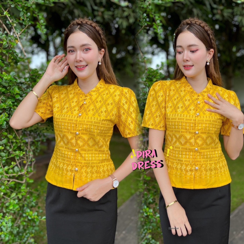 PIRA DRESS เสื้อผ้าฝ้าย ลายขอ สีเหลือง ใส่สบาย