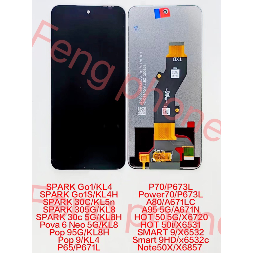 ชุดหน้าจอ for Infinix smart 9，pova 6 Neo 5G，pop 9，Hot 50 5G，Hot 50i，X6720