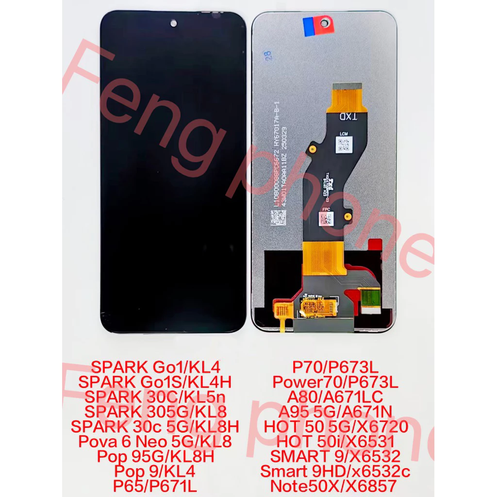 ชุดหน้าจอ for Infinix smart 9,pova 6 Neo 5G,pop 9,Hot 50 5G,Hot 50i,X6720