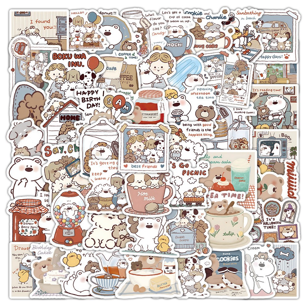 [พร้อมส่ง] 54 ชิ้น PVC สติกเกอร์ DIY ลาย การ์ตูน หมี หมา น่ารัก Cute Bear Dog Cartoon Sticker กันละอองน้ำ