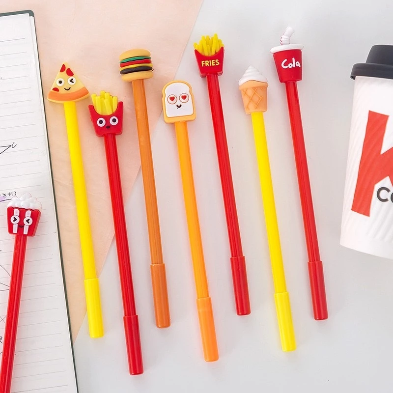 chuanchuan ปากกาเจล 0.5mm หัวการ์ตูนฟาสต์ฟู้ด หมึกดำ