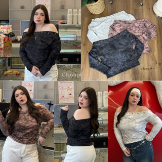 ✅สีใหม่มาค่ะ /LD/ เสื้อปาดไหล่ตอกตาไก่ มีไซส์อก40-52 ผ้าลายห…