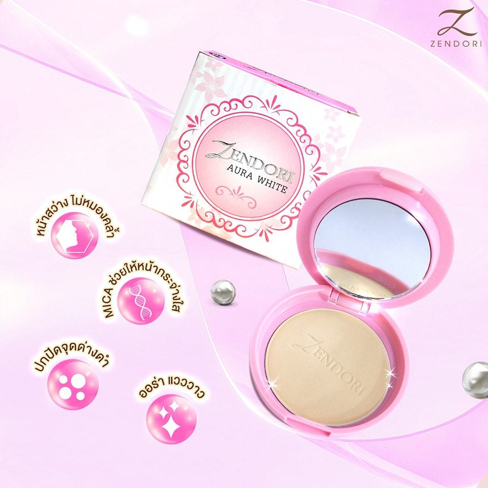 [แถมฟรี!! ครีมเมล่อนหน้าใส] เซนโดริ แป้งพัฟ ออร่าไวท์ Zendori Aura White แป้งเซนโดริ แป้งพัฟ