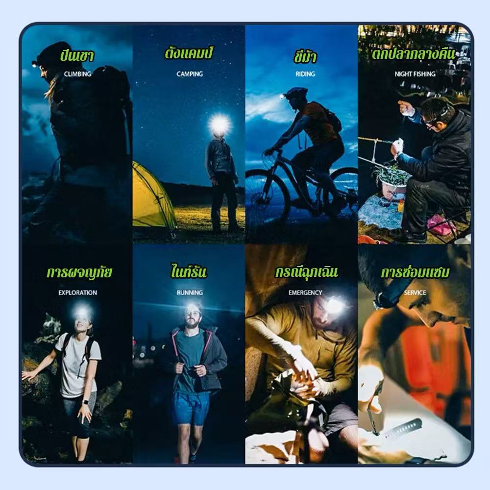 CRX ไฟฉาย ไฟฉายคาดหัว 1000w ไฟฉายแรงสูง led usb ไฟฉายขนาดเล็ก ไฟฉายเดินป่า ไฟฉายฉุกเฉิน ไฟฉายคาดศรีษะ กันน้ำได้ มีเซนเซอ - รูปที่ 6