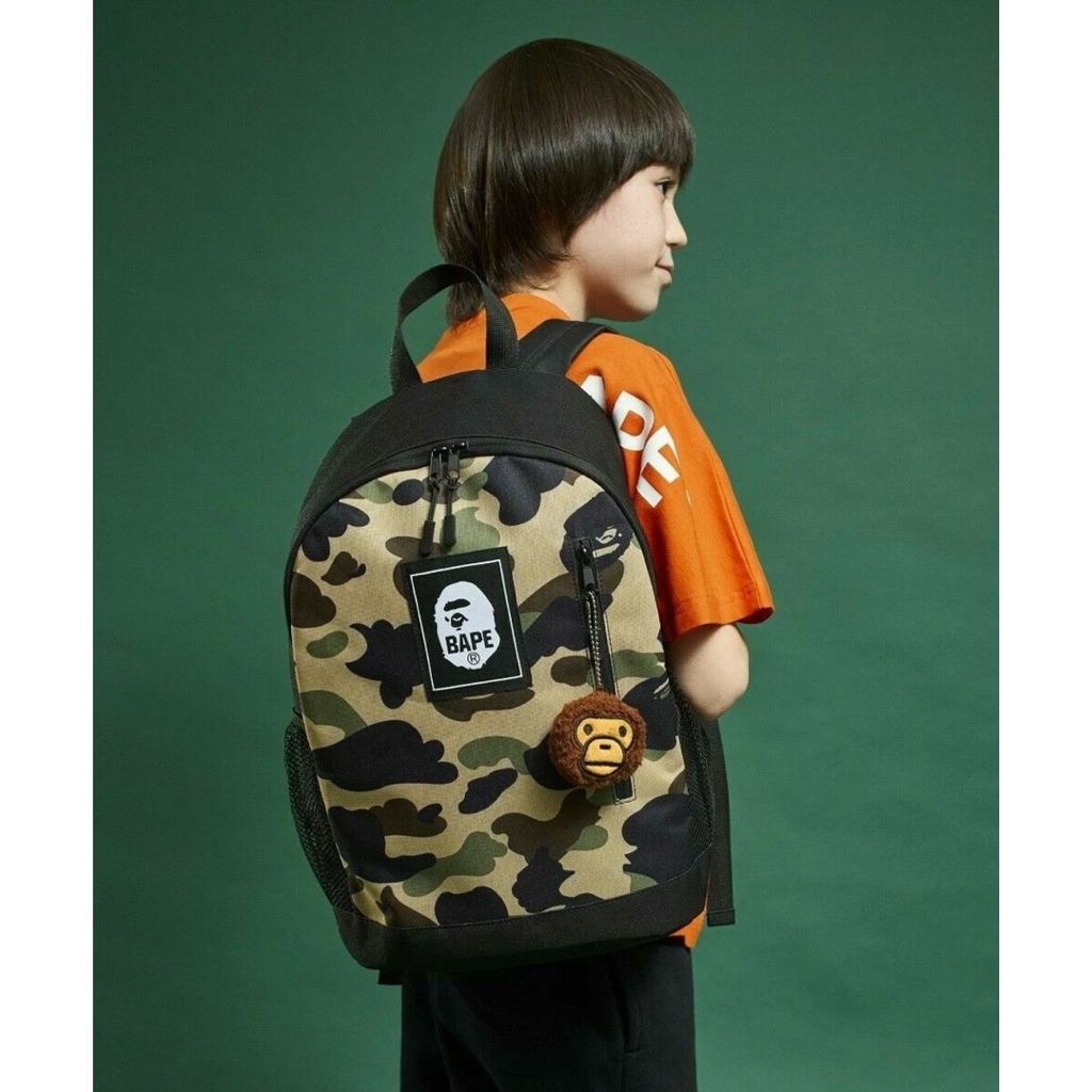 ⚡️🦊[PRE] 🇯🇵 BAPE KIDS by A Bathing Ape Camo Backpack with MILO Charm กระเป๋าเป้สะพายหลัง