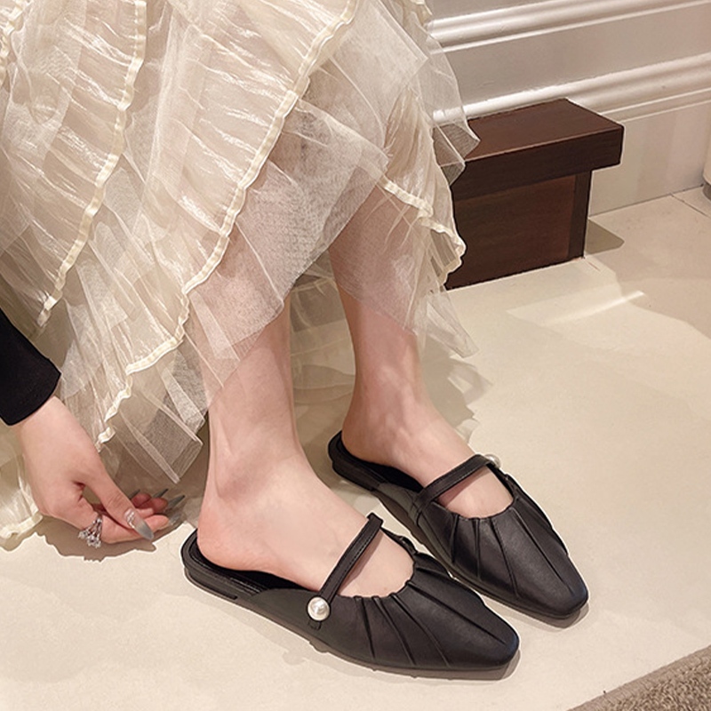 Sukky ร้อมส่ง รองเท้าคัทชูเปิดส้นแฟชั่น งานดีเทลเรียบหรูดูแพง แต่งประดับไข่มุก คือดูเก๋มากวัสดุทำจากยางทำความสะอาดง่าย