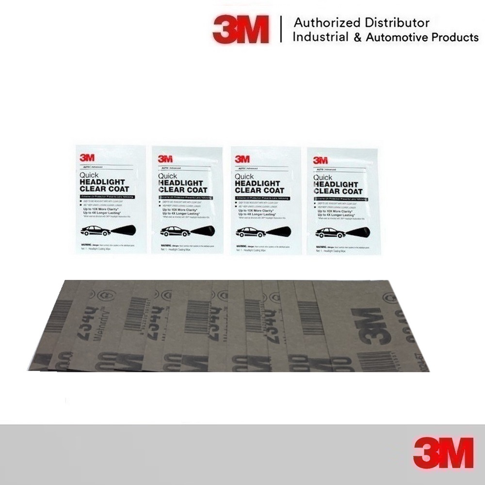 3M Headlight ชุดขัดโคมไฟรถยนต์  แผ่นเคลือบเลนส์4ซอง กระดาษทราย 7x12 ซม เบอร์ 80-2500 15 แผ่น