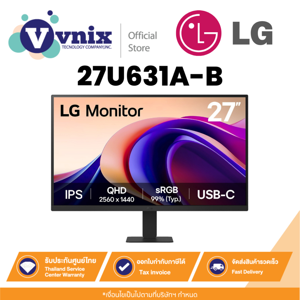 LG 27U631A-B จอคอมพิวเตอร์ MONITOR 27" QHD IPS 2K 100Hz พร้อม USB-C By Vnix Group