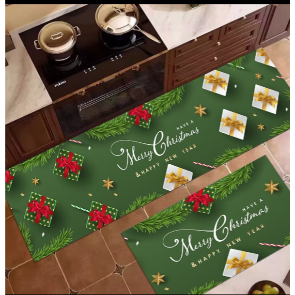 BONAS พรม พรมคริสต์มาส พรมข้างเตียง การตกแต่งเทศกาล สามารถใช้เป็นของขวัญได้ 40*60CM/40*120CM เซ็ตคู่