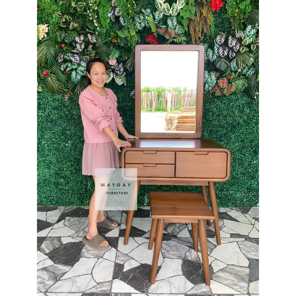 (ส่งฟรี!)โต๊ะเครื่องแป้งไม้สักทอง สไตล์มินิมอล แข็งแรง พื้นที่จัดเก็บเยอะ ไม่เป็นเชื้อรา อายุการใช้งาน 20 ปีขึ้นไป