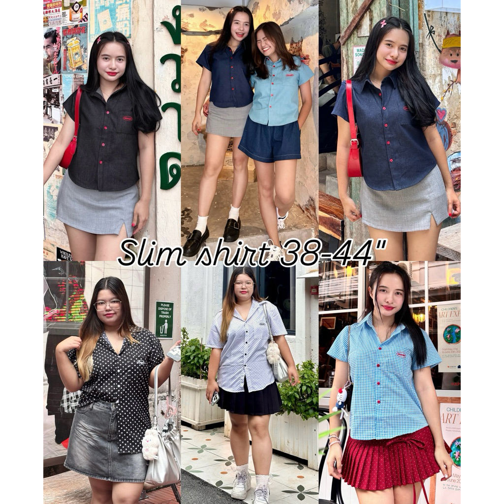 อก38-44 🍒Slim shirt 🍒เสื้อเชิ้ตเข้ารูป สาวอวบใส่ได้ #เสื้อยีนส์