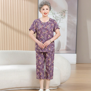 FON ชุดเซ็ตผู้สูงวัย ชุดเช็ตคนวัยกลาง ชุดลำลอง เสื้อกระดุมผ้…