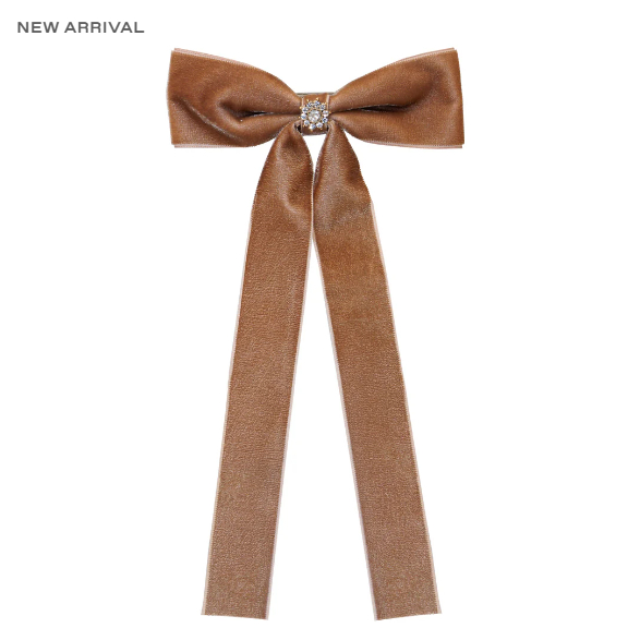EMI JAY ICONIC VELVET BOW BARRETE IN MOCHA MOUSSE