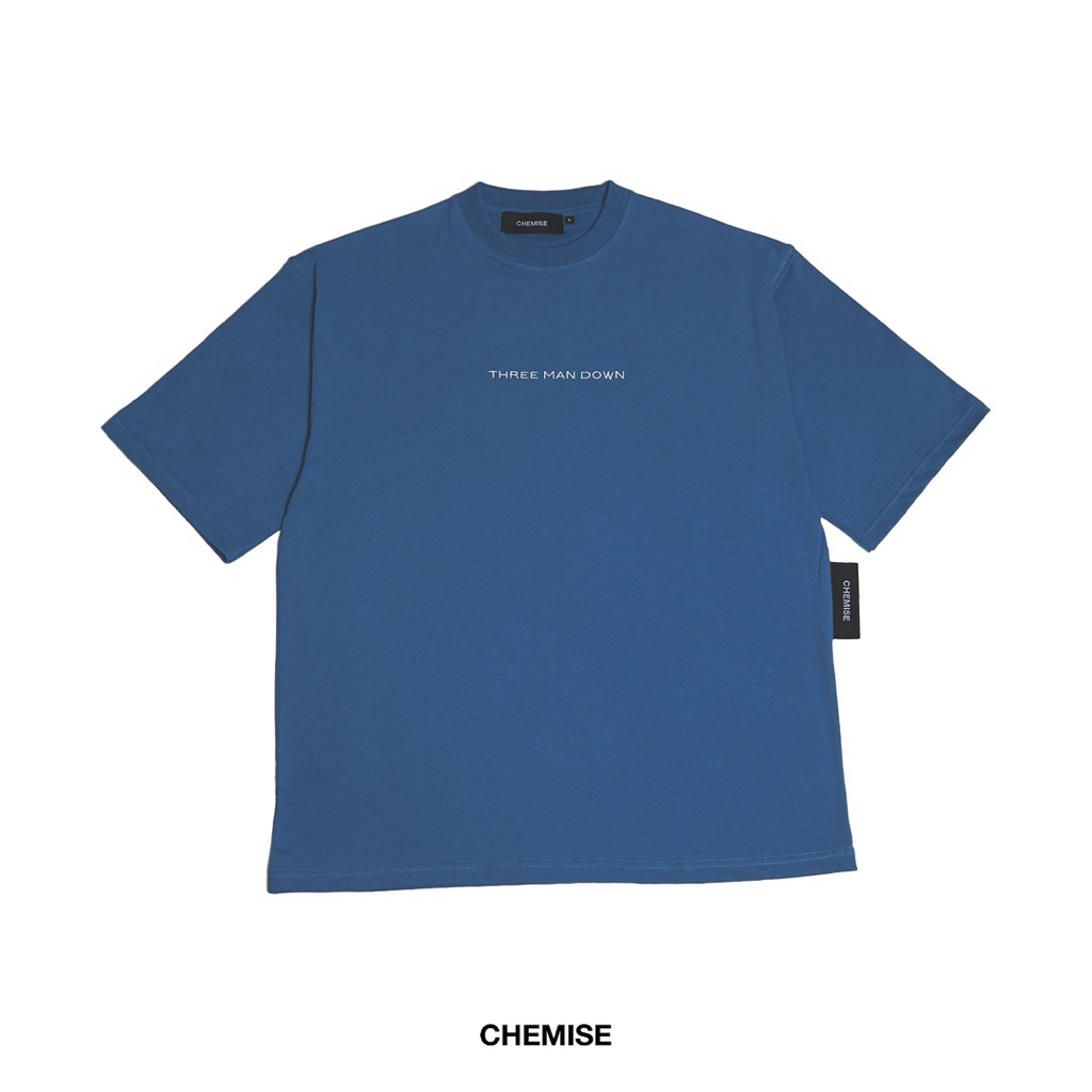 CHEMISE THREEMANDOWN -THREEMANDOWN Font Logo Blue Oversized T-Shirt