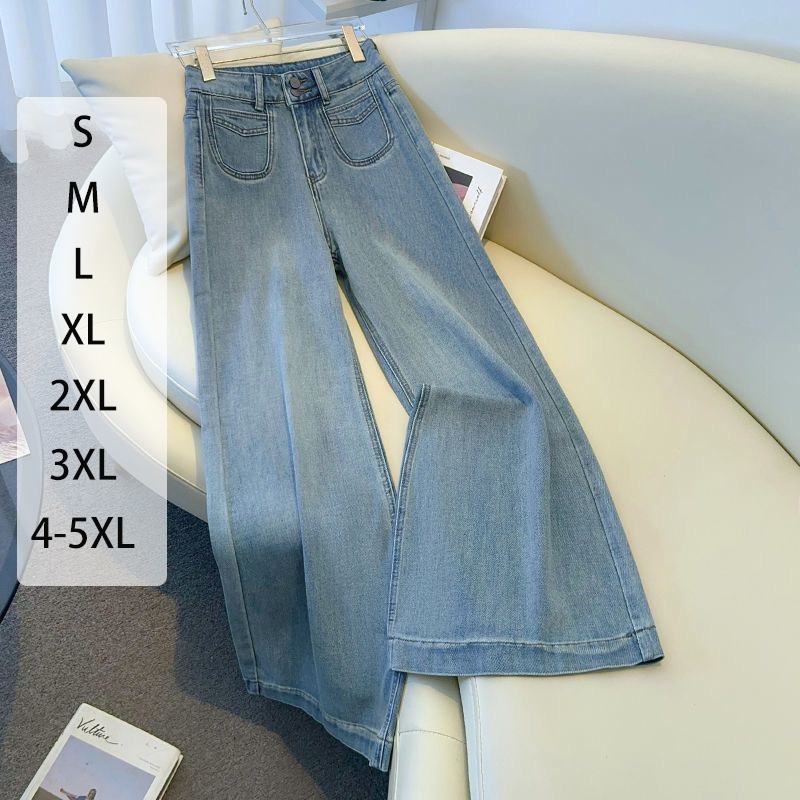 S~5XL Jeans for women กางเกงยีนส์ทรงตรงสีน้ำเงิน กางเกงเอวสูงดีไซน์กระเป๋าแฟชั่น กางเกงยีนส์ขากว้างสวมใส่สบาย HOT