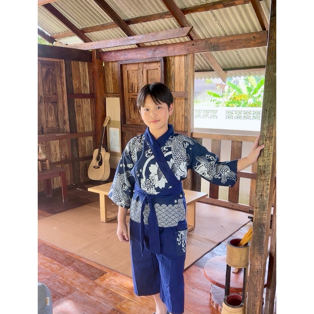 ชุดยูกาตะเด็กผู้ชายแบบซามูไรใส่(มีไซด์ m l xl 5-12ขวบ - รูปที่ 4
