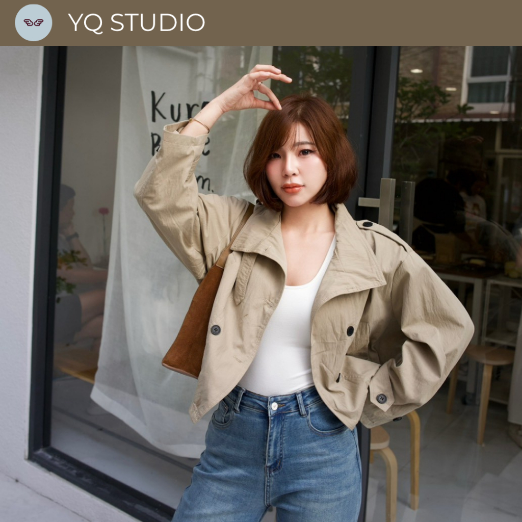 MG688 YQ KOREAN SHOP Rosewood Trench Coat Trench Coat ป้ายYQ