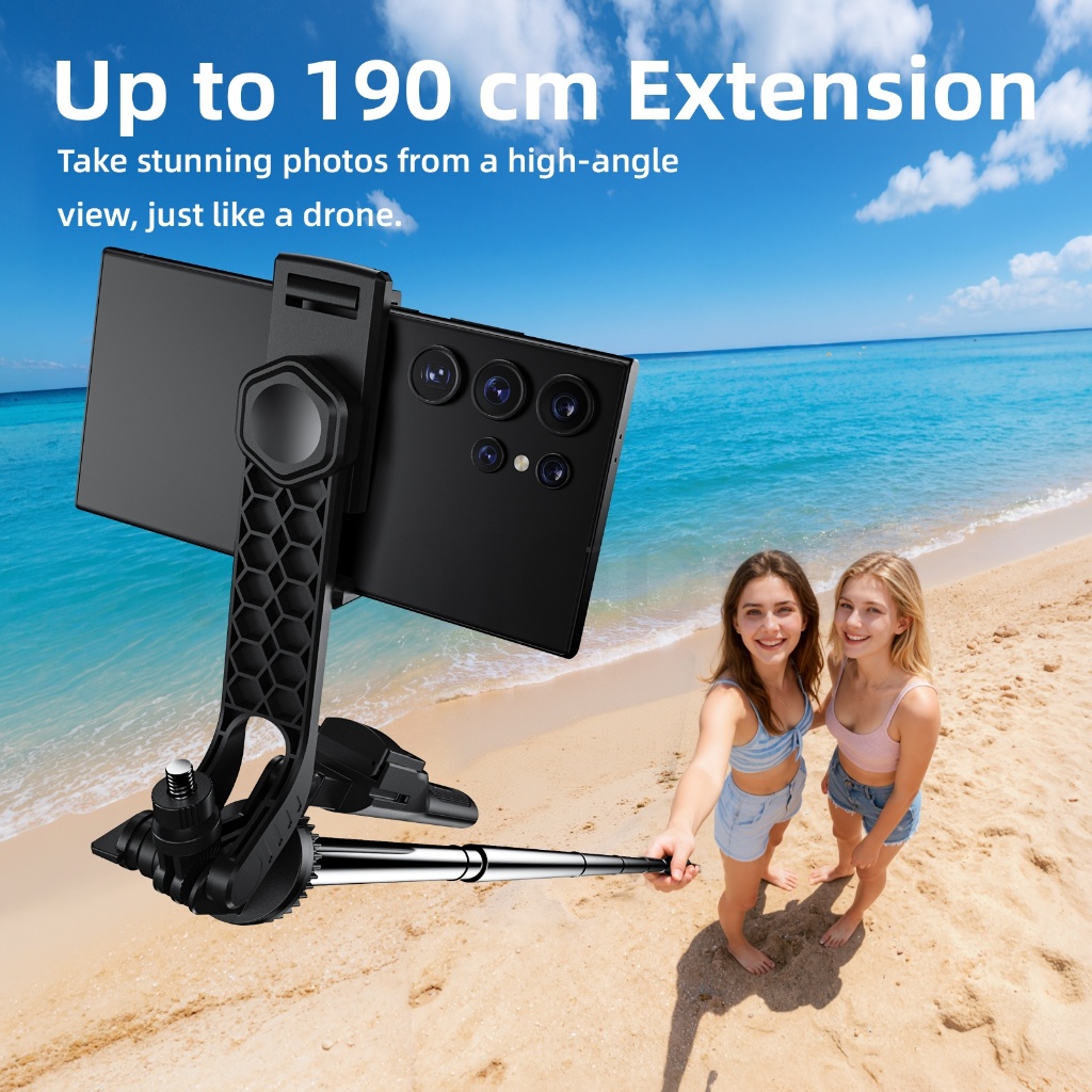 GOOJODOQ Stainless Steel 360 ° Ring Selfie Stick, Extendable Up to 190cm Anti Shake Handle Convenient Remote Control รูปที่ 8
